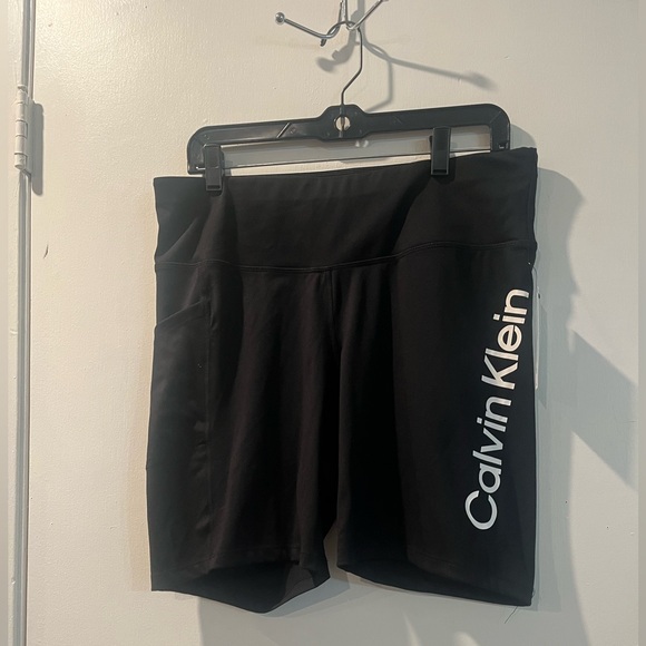 Calvin Klein Women's Black Athletic Shorts with White Logo - Picture 2 of 6